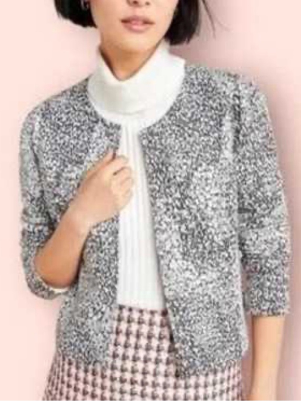 Anthropologie Black & White Tweed Open Cardigan Jacket